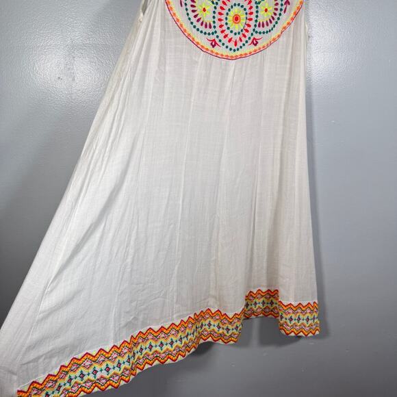 Global Desi Boho Neon Embroidered White Shift Dress XXL Made in India - Picture 3 of 11